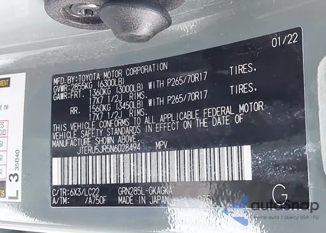 2022 Toyota 4Runner Trd Off Road Premium z USA, uszkodzony, nr VIN JTERU5JR5N6028494